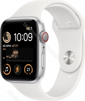 Apple Watch SE 2022 (GPS + Cellular) 44mm srebrny z paskiem sportowym biały