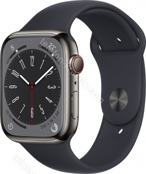 Apple Watch Series 8 (GPS + Cellular) 45mm stal szlachetna grafit z paskiem sportowym Mitternacht