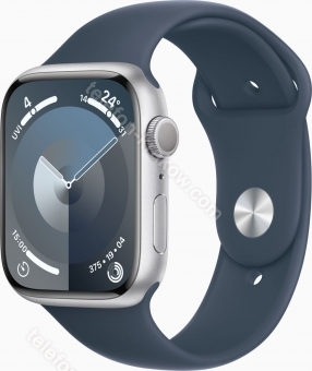 Apple Watch Series 9 (GPS) 45mm aluminiowy srebrny z paskiem sportowym M/L sturmblau