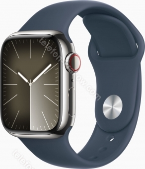 Apple Watch Series 9 (GPS + Cellular) 41mm stal szlachetna srebrny z paskiem sportowym M/L sturmblau