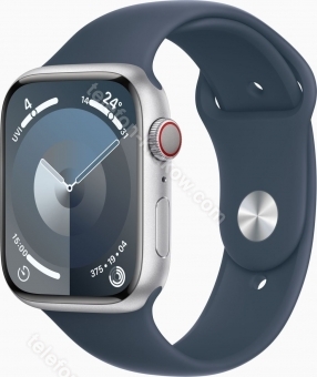 Apple Watch Series 9 (GPS + Cellular) 45mm aluminiowy srebrny z paskiem sportowym S/M sturmblau