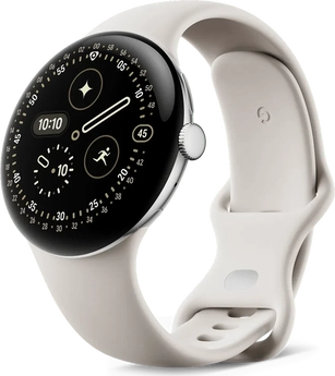 Google pikseli Watch 4 (Wi-Fi) 45mm Polished Silver z paskiem sportowym Porcelain