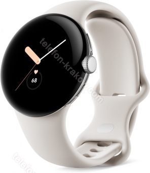 Google pikseli Watch (LTE) Polished Silver z paskiem sportowym Chalk