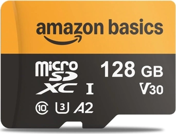 AmazonBasics High Speed R200/W150 microSDXC 128GB Kit, UHS-I U3, A2, Class 10