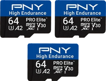 PNY Pro Elite High Endurance R100 microSDXC 64GB Kit, UHS-I U3, A2, Class 10, 3er-Pack