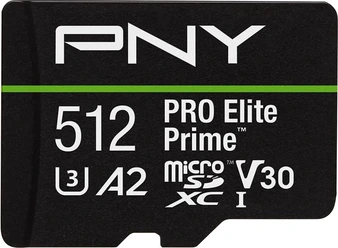 PNY Pro Elite Prime R200/W150 microSDXC 512GB Kit, UHS-I U3, A2, Class 10