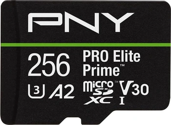 PNY Pro Elite Prime R200/W150 microSDXC 256GB Kit, UHS-I U3, A2, Class 10