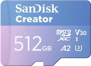 SanDisk Creator R190/W130 microSDXC 512GB Kit, UHS-I U3, A2, Class 10