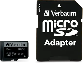 Verbatim Pro U3 R90/W45 microSDXC 128GB Kit, UHS-I U3, Class 10