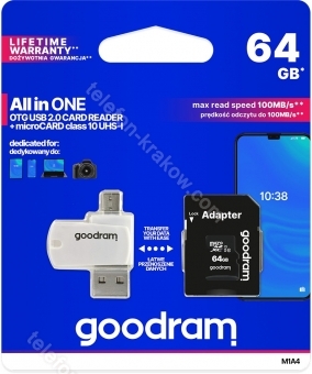 goodram M1A4 ALL in ONE R60 microSDXC 64GB Kit, UHS-I, Class 10