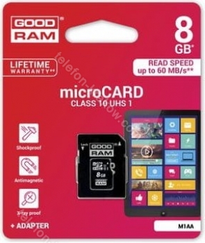 goodram M1AA microSDHC 8GB Kit, UHS-I, Class 10