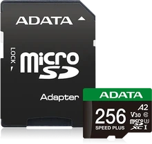 ADATA SPEED PLUS R180/W160 microSDXC 256GB Kit, UHS-I U3, A2, Class 10