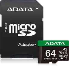 ADATA SPEED PLUS R160/W140 microSDXC 64GB Kit, UHS-I U3, A2, Class 10