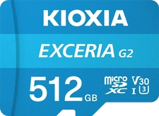 KIOXIA EXCERIA G2 R100/W50 microSDXC 512GB Kit, UHS-I U3, A1, Class 10