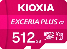 KIOXIA EXCERIA PLUS G2 R100/W90 microSDXC 512GB Kit, UHS-I U3, A1, Class 10