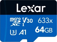 Lexar High-Performance 633x R100/W45 microSDXC 64GB Kit, UHS-I U3, A1, Class 10