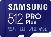 Samsung PRO Plus R160/W120 microSDXC 512GB Kit, UHS-I U3, A2, Class 10