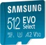 Samsung EVO Select R160 microSDXC 512GB Kit, UHS-I U3, A2, Class 10
