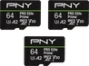 PNY Pro Elite Prime R200/W110 microSDXC 64GB, UHS-I U3, A2, Class 10, 3er-Pack